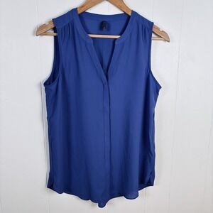 NYDJ Women's‎ PS Sleeveless Pintuck Tank Blouse Blue Hidden Placket Front